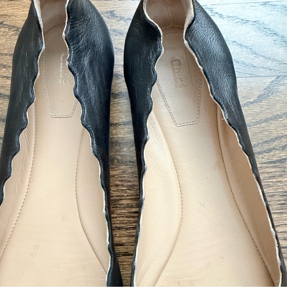 Chloé Women's Black Lauren Scalloped Leather Ballerina Flats - size 38 | US 8 - Picture 3 of 9